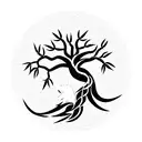Yggdrasil tree with nordic dragon flying above and nordic wolf howling below and laurel wrapping around the tree tattoo design idea
