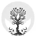 Yggdrasil tree with nordic dragon flying above and nordic wolf howling below and laurel wrapping around the tree tattoo design idea