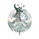 Yggdrasil tree with nordic dragon flying above and nordic wolf howling below and laurel wrapping around the tree tattoo design idea