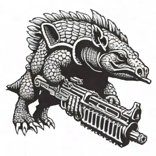 armadillo holding ar15 carbine tattoo design idea