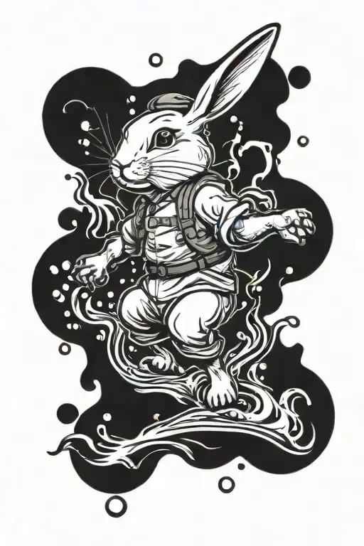 chino bunny jumping through water tattoo design idea