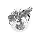 Flaming phoenix rising from a historical monument tattoo design idea