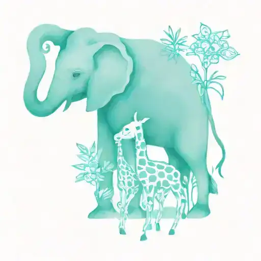 A tattoo design featuring a giraffe and an elephant cooking together in a whimsical kitchen setting tattoo design idea