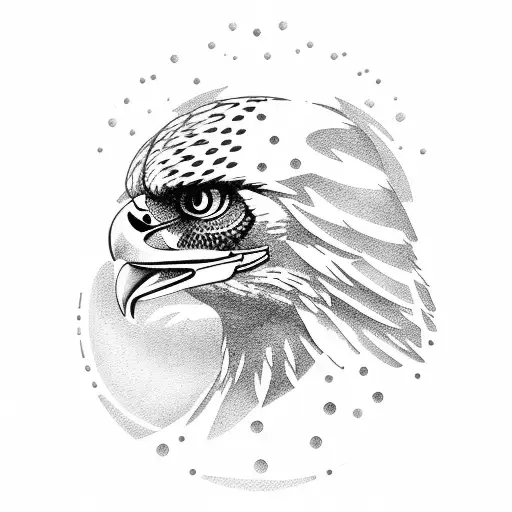 side profile of falcon infused with pine trees silhouettes tattoo design idea