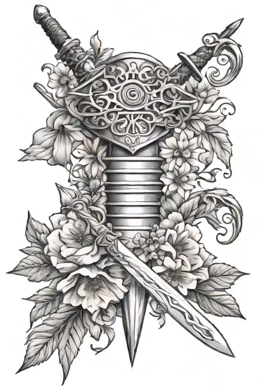 sword and sweet williams tattoo design idea