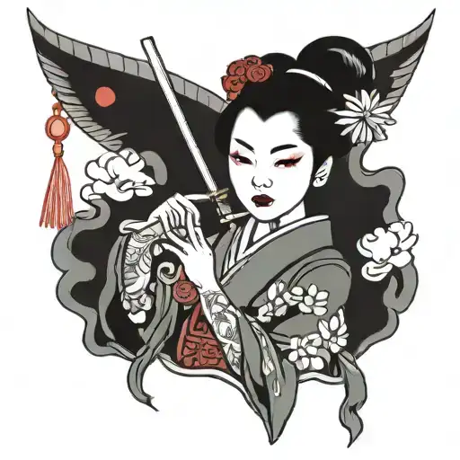 A traditional Japanese geisha holding a wand from Harry Potter tattoo design idea