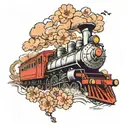 A new-school design of a Hogwarts Express train with Japanese cherry blossoms tattoo design idea