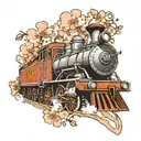 A new-school design of a Hogwarts Express train with Japanese cherry blossoms tattoo design idea