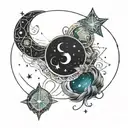 Gemini constellation, moon rising,  tattoo design idea