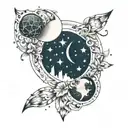 Gemini constellation, moon rising,  tattoo design idea