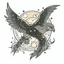 Gemini constellation, moon rising,  tattoo design idea