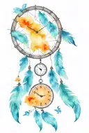 dream catcher with a clock inside. Add some geometric figures and a bit of watercolor splash tattoo design idea