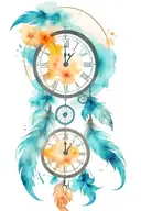 dream catcher with a clock inside. Add some geometric figures and a bit of watercolor splash tattoo design idea