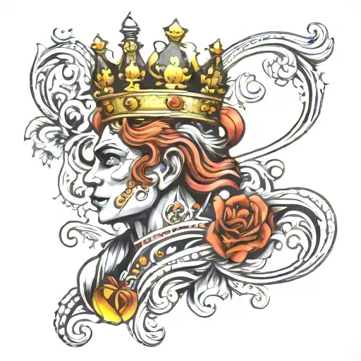An elegant figure with regal attire, adorned with a crown or celestial motifs that signify their superiority  with pride tattoo design idea