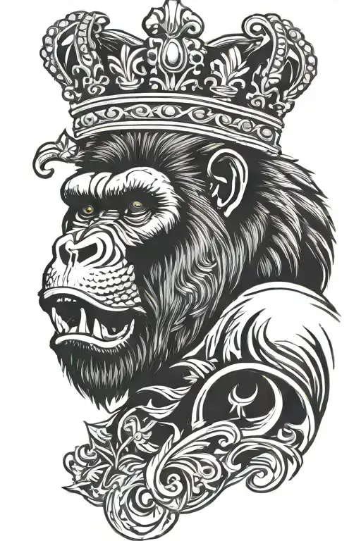 gorilla with crown roaring lioness tattoo design idea