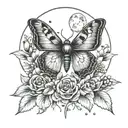moth and flowers and moon  tattoo design idea
