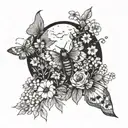 moth and flowers and moon  tattoo design idea