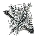 moth and flowers and moon  tattoo design idea