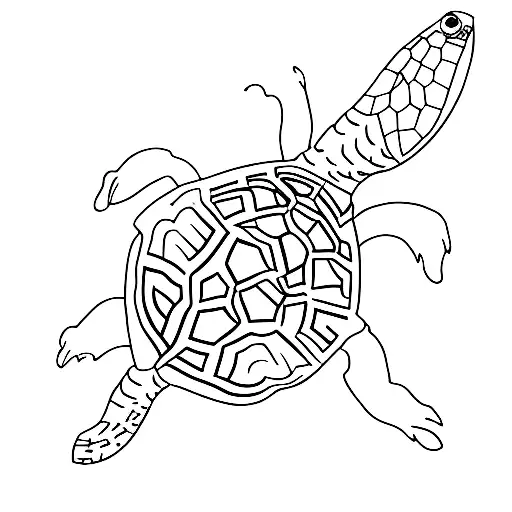 A minimalist tattoo featuring a turtle swimming gracefully in a sea of code tattoo design idea