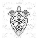 A minimalist tattoo featuring a turtle swimming gracefully in a sea of code tattoo design idea