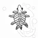 A minimalist tattoo featuring a turtle swimming gracefully in a sea of code tattoo design idea