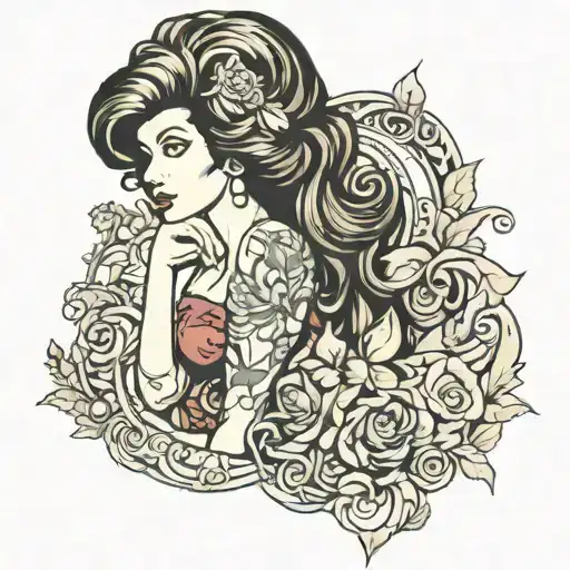 Amy winehouse back to black William morris art nouveau  tattoo design idea