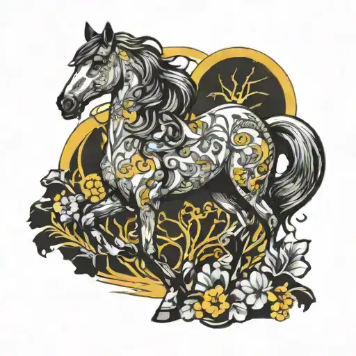 yellow stones ranch horses William morris art nouveau  tattoo design idea