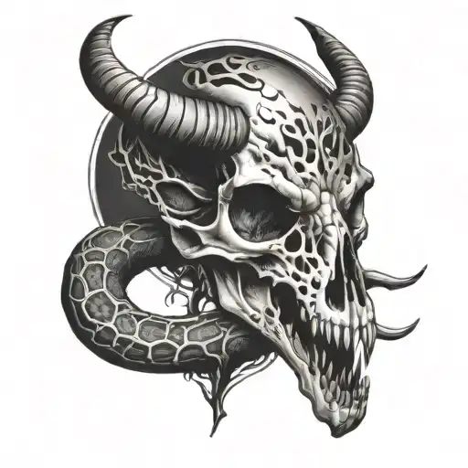deer skull copperhead snake scary tattoo design idea