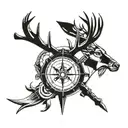 A geometric design incorporating hunting elements such as a rifle, deer antlers, and a compass tattoo design idea