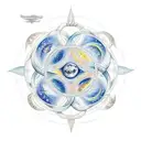 A celestial tattoo featuring the Taurus sun, Pisces moon, and Virgo rising signs intertwined with cosmic elements, reflecting the client's favorite things and astrological influences tattoo design idea