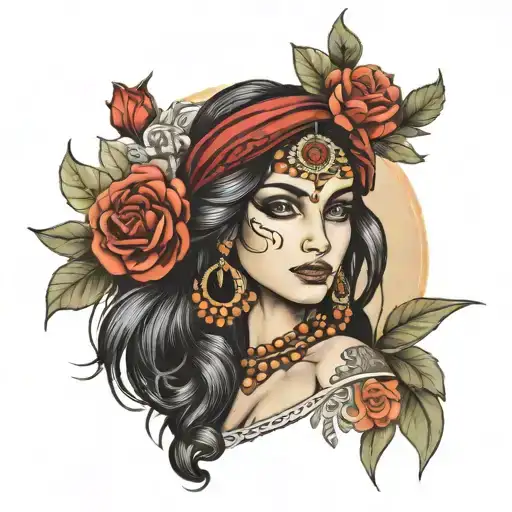 Romani Gypsy looking straight ahead tattoo design idea