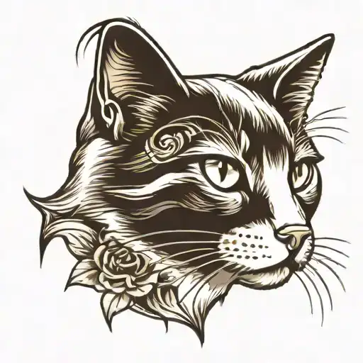 black and white cat head tattoo design idea