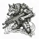 soldier wolf carrying a weapon  tattoo design idea