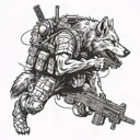 soldier wolf carrying a weapon  tattoo design idea
