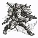 soldier wolf carrying a weapon  tattoo design idea