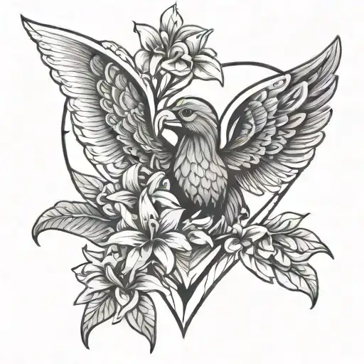 frangipani flower and garuda femine heart shape tattoo design idea