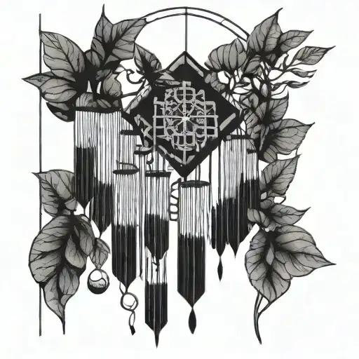 Wind chimes and locust trees tattoo design idea