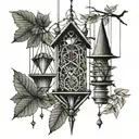 Wind chimes and locust trees tattoo design idea