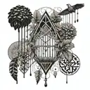 Wind chimes and locust trees tattoo design idea