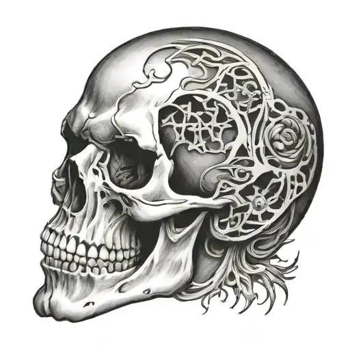 broke jaw skull tattoo design idea