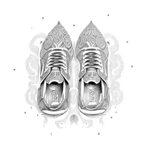 A pair of sneakers with intricate patterns and designs inspired by Thai temples tattoo design idea