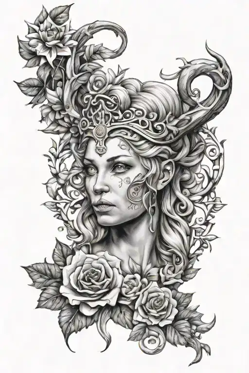 hel nordic godess tattoo design idea