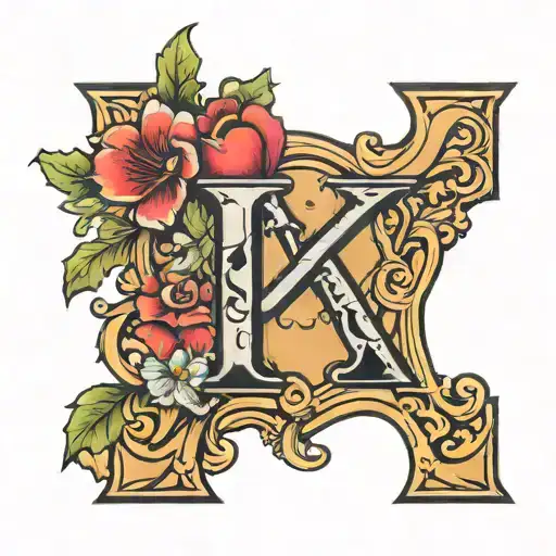 the letter K with a love heart tattoo design idea