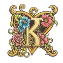 the letter K with a love heart tattoo design idea