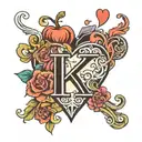 the letter K with a love heart tattoo design idea