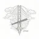 A tattoo design of the Golden Gate Bridge with the Chicago skyline in the background, representing your journey from one city to another in pursuit of your dreams tattoo design idea