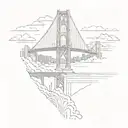 A tattoo design of the Golden Gate Bridge with the Chicago skyline in the background, representing your journey from one city to another in pursuit of your dreams tattoo design idea