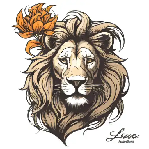 A lion tattoo for left side of my breast, the face shall be the whole breast and have a text called "Lina" accordingly.  tattoo design idea