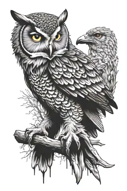 owl crow wood  packer tattoo design idea