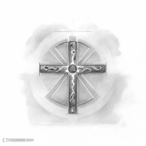 christian cross with initials PC and space for a date tattoo design idea
